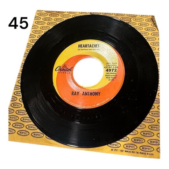 Epic Records Vinyl Sleeve with Ray Anthony 45 Record - Picture 2 of 7